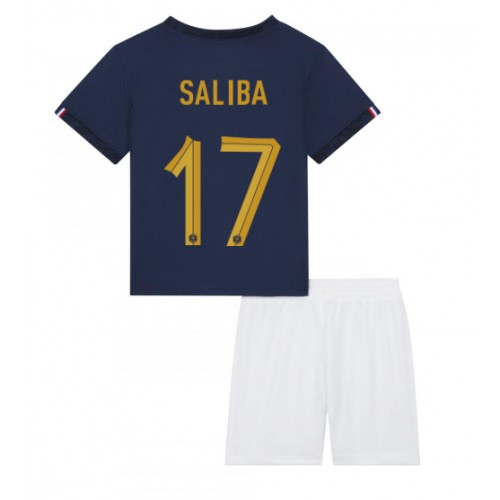 Fotbalové Dres Francie William Saliba #17 Dětské Domácí MS 2022 Krátký Rukáv (+ trenýrky)